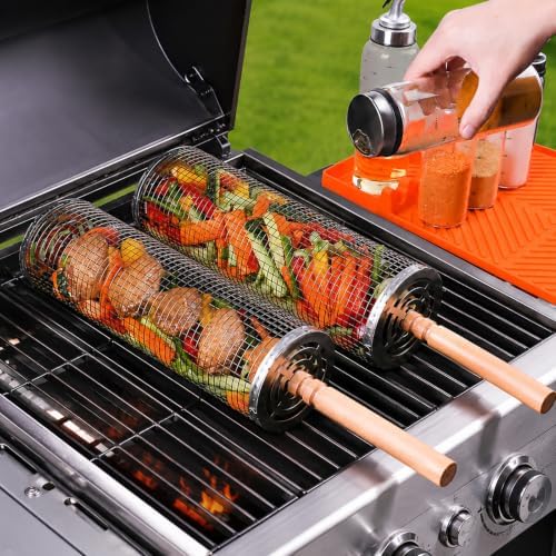 2Pcs Rolling Grill Baskets, 304 Stainless Steel BBQ Accessories by EUG-PRODUCTS