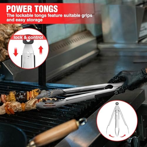 PARGRILL Grill Accessories Heavy Duty BBQ Set Gifts for Men/Women - Premium Stainless Steel Spatula, Fork, Brush & Tongs, Barbecue Utensils Tool Kit Gift for Grilling Lover Outdoor - Image 3