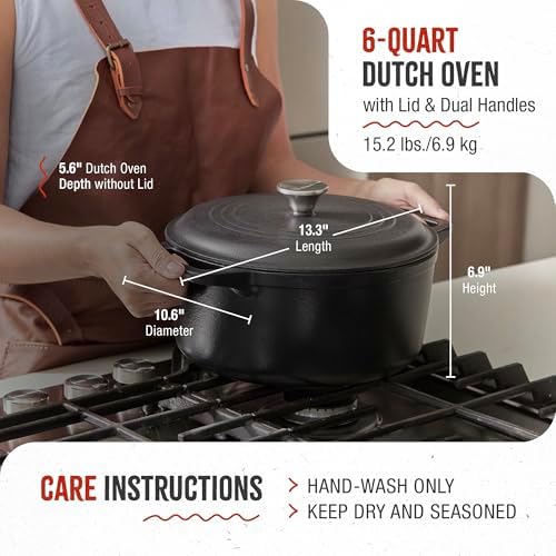 Victoria 6-Quart Cast Iron Dutch Oven with Lid and Dual Loop Handles, Seasoned with Flaxseed Oil, Made in Colombia,Black - Image 6