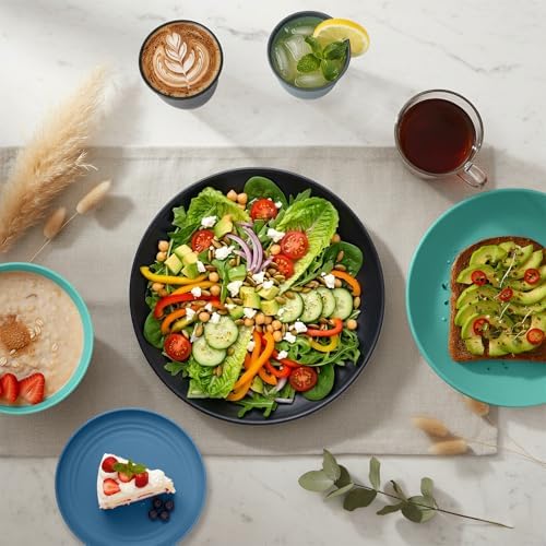 40 PCS Wheat Straw Plates and Bowls Sets,Dishware Set for 8,Unbreakable Kitchen Plates and Bowls Set for Travel Party Dishwasher & Microwave Safe Lightweight Plastic Dishes Set - Calm Tones - Image 4