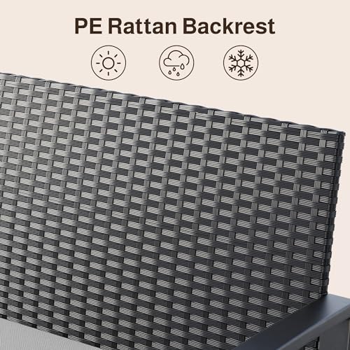 Ahomly 4 Piece Outdoor Patio Furniture Set, Wicker Patio Furniture with Glass Coffee Table, Rocking Wicker Bistro Set, for Backyard, Poolside, Porch (Grey) - Image 3