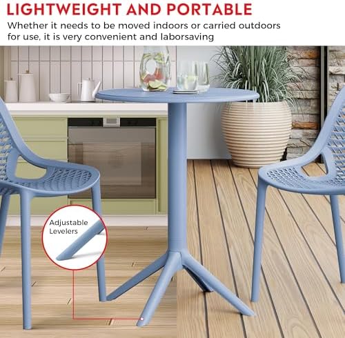 Costaelm Patio Table for 4-Person, Outdoor Patio PP Round Dining Table, All-Weather Bistro Dining Table for Backyard Deck Porch Poolside, French Blue - Image 5