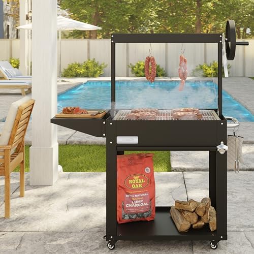 KoolMore 50 in. Charcoal BBQ Grill, Argentine Style Outdoor Grill with Adjustable Grate, Heavy Duty Barbecue Grill, Black - Image 3
