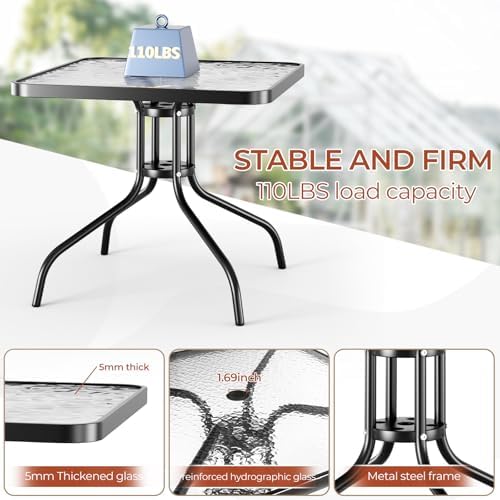 TLSUNNY 5 Pieces Patio Dining Set for 4, Glass Table and Textilene Chair - Image 3