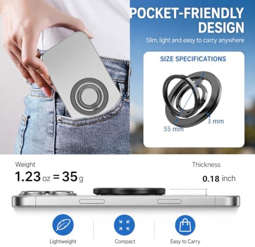 MagSafe Phone Grip, 360° Rotation Magnetic Cell Phone Grip Magnetic Ring Holder Kickstand Mag Safe Ring Stand Compatible with iPhone 17 16 15 14 13 12 Pro Max MagSafe Accessories Android - Image 2