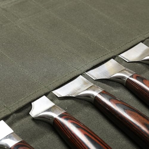 Heavy Duty Waxed Canvas Knife Roll Bag, Portable Chef Knife bag, Durable (Army Green) - Image 4