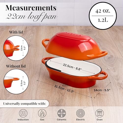 Dutch Oven For Sourdough Bread Baking – Enamelled Cast Iron Bread Loaf Pot – Oven Safe Non Stick Bread Pot – Rectangular, Orange, 24cm x 16cm – by Nuovva - Image 2