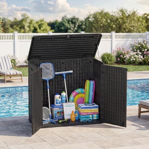 Allpop Outdoor Storage Shed, 31 Cu.Ft Resin Horizontal Storage Cabinet for Trash Cans, Patio & Garden, Black - Image 2