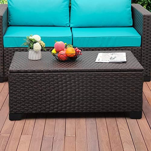 Rattaner Outdoor Storage Table Wicker Patio Coffee Table All-Weather Wicker Side Table with Waterproof Cover, Brown - Image 6