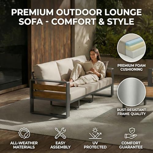 ZANDOR Aluminum Outdoor Patio Furniture Set with Table,4 Seat, Grey - Image 5