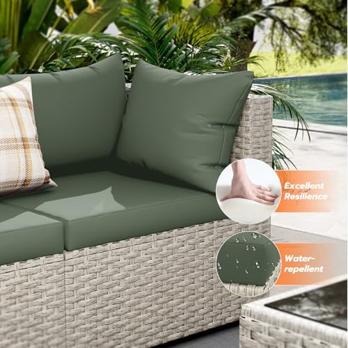 UDPATIO Outdoor Patio Furniture Set 7 Pcs Wicker Sectional Sofa Green - Image 2