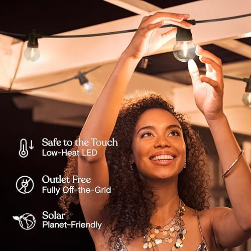 Brightech Ambience Pro Solar Powered Outdoor String Lights - 27 Ft Commercial Grade Waterproof Patio Lights with Edison Globes, Shatterproof LED String Lights for Patio - 12 Bulbs, 1W, Soft White - Image 6