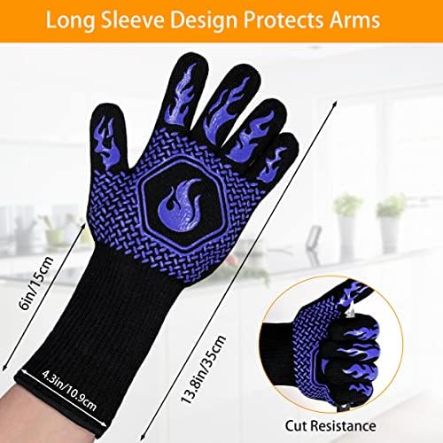 BBQ Gloves 1472F Heat Resistant Non-Slip Silicone 2 Pairs (Blue) - Image 2