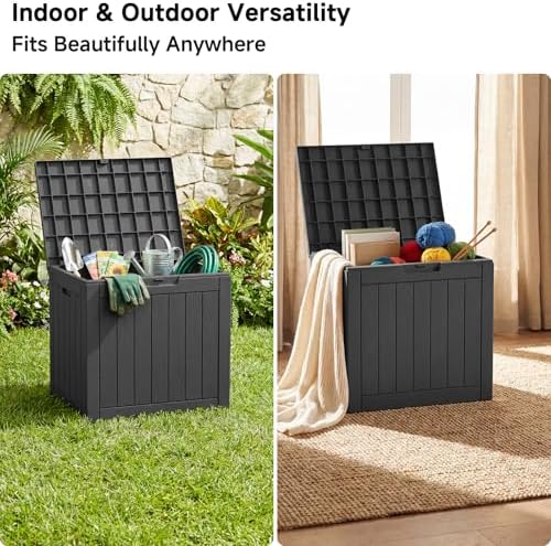 PatioZen 35 Gallon Outdoor Deck Box,Waterproof Resin Outdoor Storage Boxes, Outside Storage Lockable Container for Garden Tools,Indooor Cushions,Accessories (Black) - Image 7