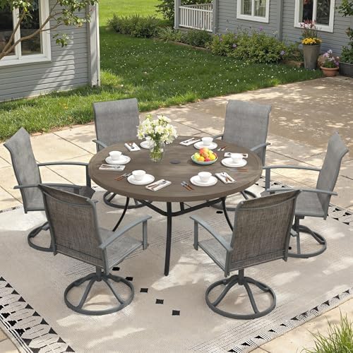 Outdoor Dining Table for 6, 50" Round Outdoor Table with Adjustable Umbrella Hole, All-Weather Metal Patio Dining Table for Lawn Garden Backyard Deck, Grey - Image 4