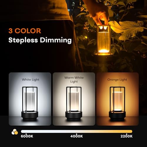 Rechargeable Cordless Small Metal Table Lamp, Stepless Dimming, 3-Color - Image 3