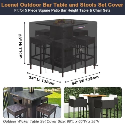 Outdoor Waterproof Furniture Set Bar Table Cover, 54"L x 54"W x 28"H - Image 2