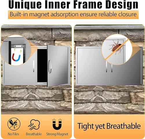 Outdoor Kitchen Doors 42W x 21H Inch, Double BBQ Access Doors 304 Stainless Steel for Outdoor Kitchen Cabinet Grill Station or BBQ Island - Image 5