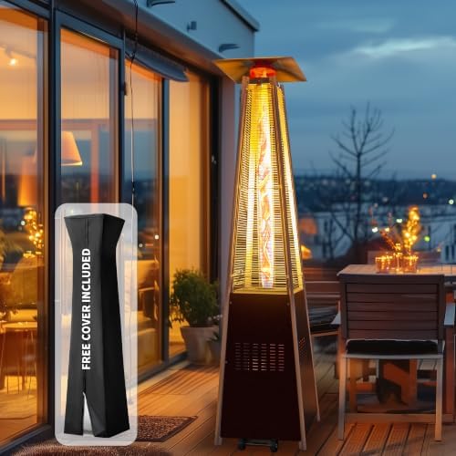 Flame Pyramid Pool Heater, Triple Safety Protection Portable Patio Heater with Patio Cover, Warm Glass Tube with Durable Wheels-Brown by PATIOPIA