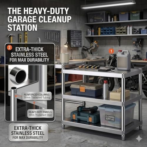 Stainless Steel Kitchen Prep Table with Sink, 3-Tier Multi-functional Washing Hand Basin Station, Utility Free-standing Work Table & Storage Shelves for Backyard BBQ, Garage, Garden - Image 4
