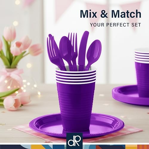 DecorRack Purple Plastic Cups, 12 oz Disposable Cups, Reusable Party Supplies (40 Count) - Image 5