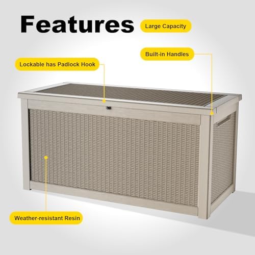 320 Gallon Waterproof Outdoor Storage Box, UV Resistant Resin Deck Box with Hydraulic Rod for Reinforced Stability, Perfect for Patio, Garden, and Pool（Grey，320 Gallon） - Image 5