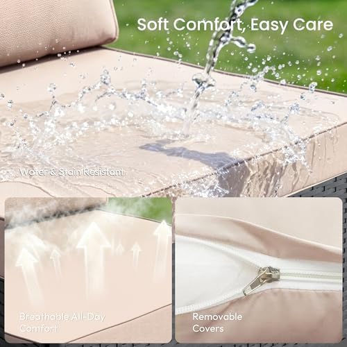 Patio Furniture Set - All-Weather -5 Piece Outdoor Patio Conversation Couch Sets, Modular Wicker Rattan Sectional Sofa for Garden, Patio, Poolside, Backyard, Balcony, Porch,Khaki - Image 3