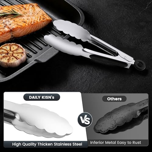 7-Inch Stainless Steel Kitchen Tongs Set, for Cooking Serving (7", 3PCS) - Image 3