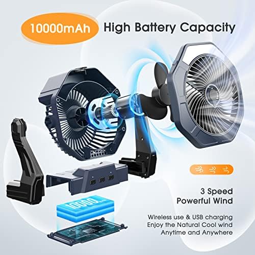Ausic Solar Misting Fan,【Max 35H】 Portable Outdoor Fans with Solar Panel, 8 Inch Battery Operated Rechargeable Cooling Fans with Hook, Led Light, Mister Fan for Camping/Patios/Chicken Coop - Image 5