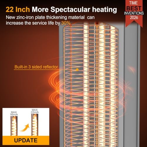 Landeagle Outdoor Patio Heater for Garage, 37" Electric Space Heaters, 1500W Portable Infrared Radiant with IP65 Waterproof, Freestanding, Tip-Over & Overheat Protection for Large Room Indoor, Grey - Image 2