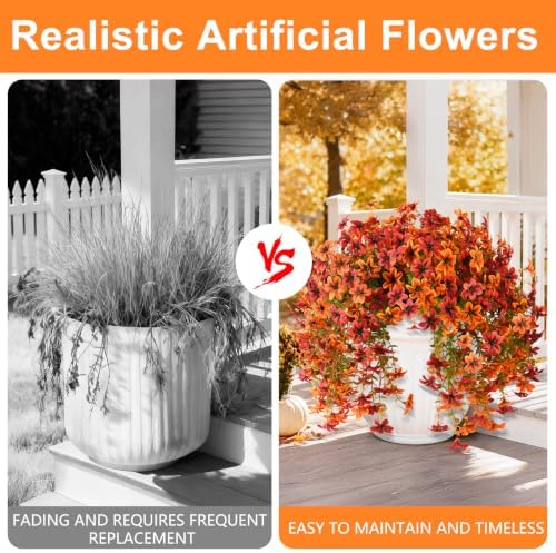 Artificial Hanging Fall Flowers for Outdoors, 2 Pcs Fake Mums Plants - Image 3