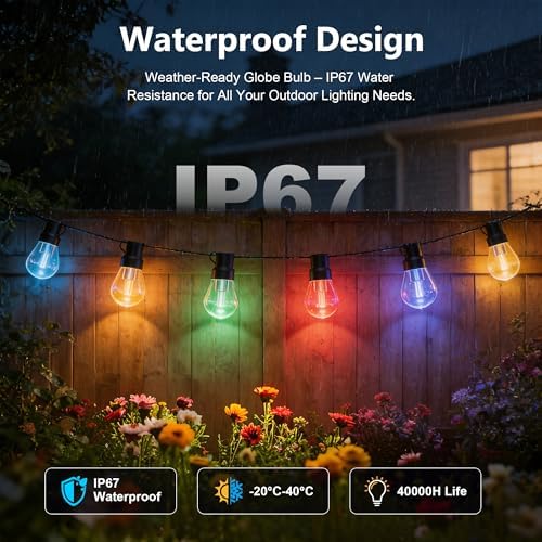 Beizelte Outdoor String Lights, 200FT RGB+IC Outside Light Dimmable Shatterproof LED Bulbs, IP67 Waterproof Chasing Effect Lighting DreamColor Patio Strip Lights for Backyard, Balcony, Outdoor Living - Image 2