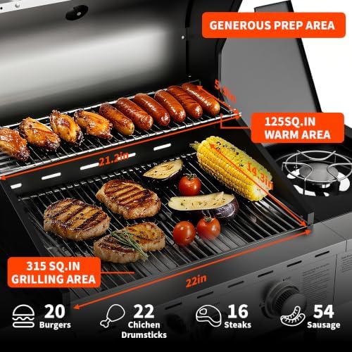 3-Burner Gas Grill with Side Burner, 40000 BTU Stainless Steel BBQ - Image 4