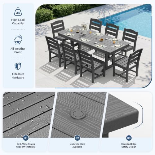 KINGYES Outdoor Armless Dining Chairs Set of 4,HDPE Patio Chairs,Grey - Image 3