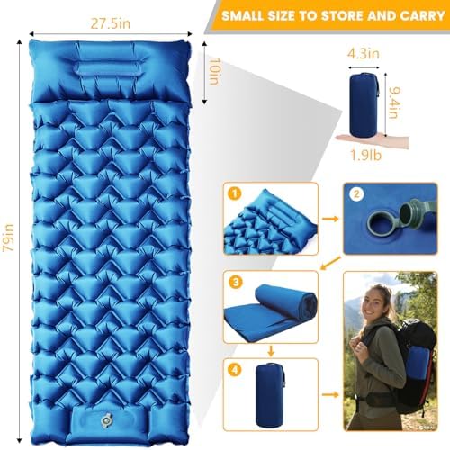 Sleeping Pad, Compact Sleeping Pad for Camping with Pillow Built-in Foot Pump, Inflatable Sleeping Mat for Travel Backpacking Hiking Sleeping Bag Tent, Outdoor Adventure Camp Gear - Image 5