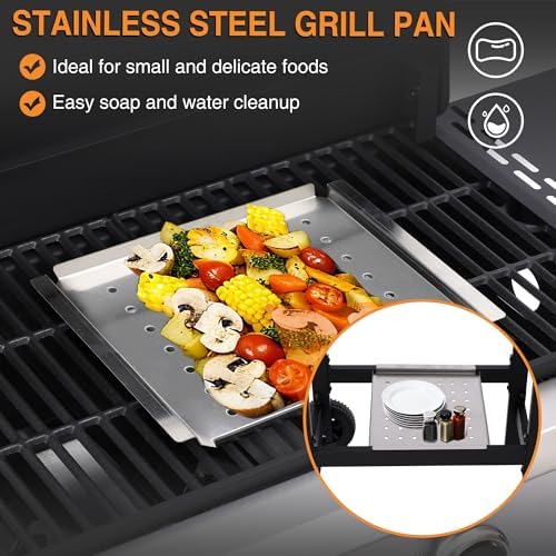 4 Burner Propane Gas Grill, Portable BBQ Grill with Cast Iron Grate & Griddle Pan, Folding Side Table for Camping Backyard, 40000 BTU Easy-Clean Outdoor Cooking - Image 3