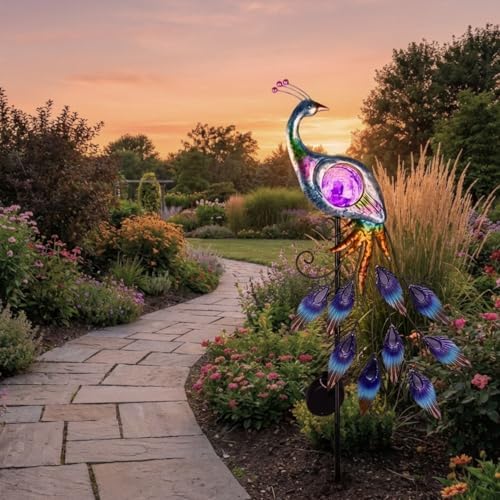 TERESA'S COLLECTIONS Solar Peacock Metal Garden Stake Outdoor Light 33" - Image 2