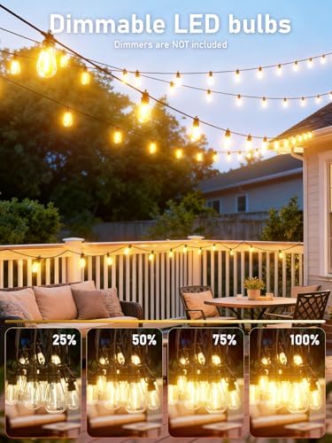 60FT LED Outdoor String Lights with 16+1 Edison Shatterproof Waterproof Bulbs, 2700K Commercial Grade Patio Lights, Heavy Duty Outside Hanging for Garden Porch Deck Decor - Image 6
