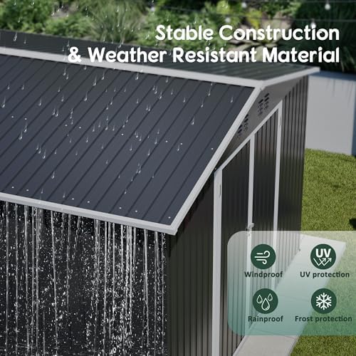 YOPTO 10x12 FT Outdoor Storage Shed,Metal Shed W/Updated Frame Structure,Garden Shed W/Lockable Door,2 Air Vents & Sloped Roof,for Backyard,Patio,Lawn,Black - Image 7