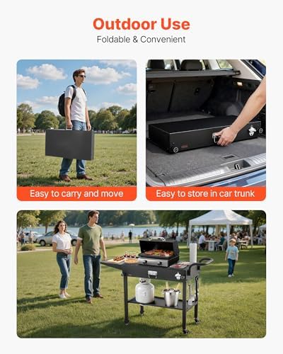 VEVOR Outdoor Grill Cart, 31.0 x 17.0 inch Tabletop Size Grilling Table, Foldable Outdoor Cooking Table with Tissue Holder, Hooks, Wheels, Side Table, BBQ Prep Tables for Picnic, Kitchen, Courtyard - Image 5