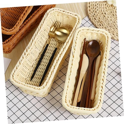 Woven Storage Basket 3 Piece Set PP Rectangular Beige Rustic - Image 5