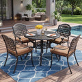 MEETWARM 5 Piece Patio Dining Set, Outdoor All-Weather Cast Aluminum Dining Table Set, Patio Furniture Set for Backyard Garden Deck, Include 4 Chairs, 4 Cushions and 1 Round Table with Umbrella Hole by MEETWARM