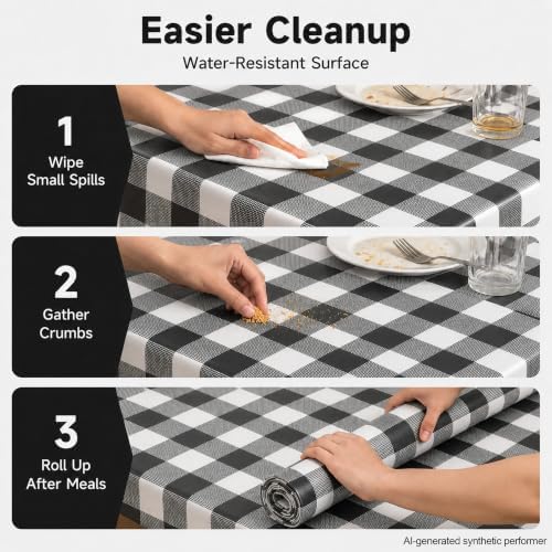 C CRYSTAL LEMON Black White Checkered Disposable Plastic Tablecloth 4 Pack - Image 3