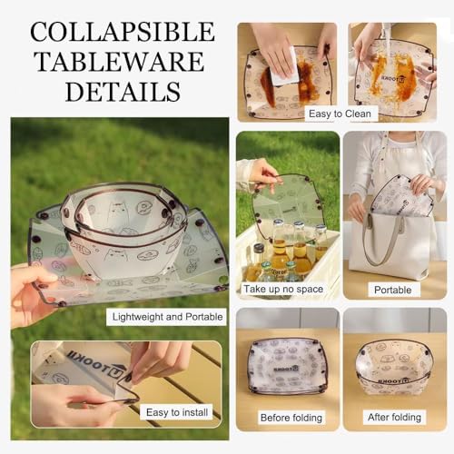 MIUPOO Collapsible Bowl Plate Cup Set,Portable Mess Kit,Food Grade Material Free Folding Plate for Lunch Family Picnic,Collapsible Set of 6, 3 Sizes - Image 3