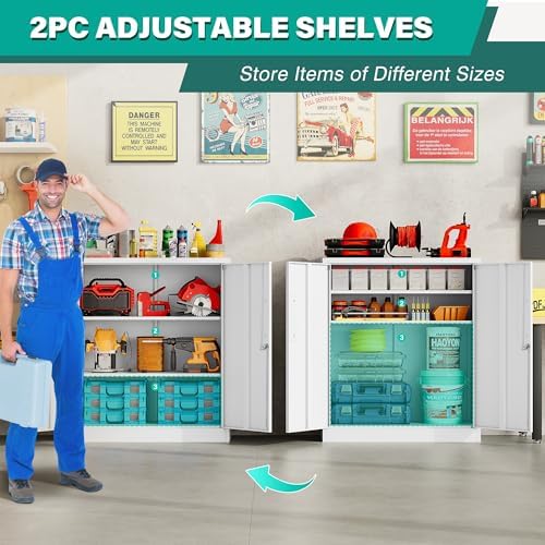 SISESOL White Metal Storage Cabinet with Doors and Shelves,36 inch Small Metal Cabinet with Lock,Short Garage Storage Cabinets,Locking Steel Cupboard for Home,Office,Kitchen,Garages - Image 5