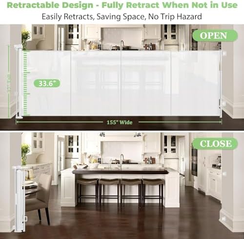 Reinforced 155" Extra Wide Retractable Baby Gate, Prevents Crawling Under - Image 2