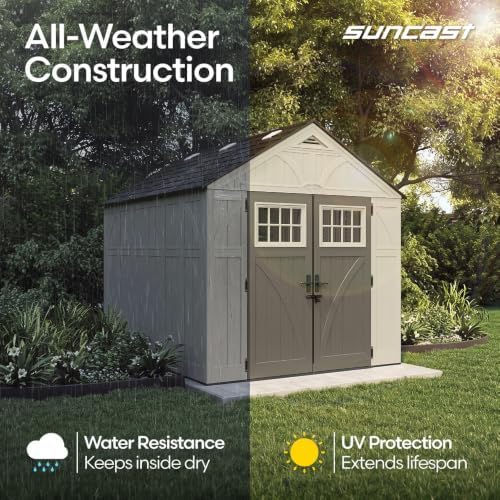 Suncast 8x10 Ft. Outdoor Storage Shed - Large Resin Outdoor Shed with Floor Included, Lockable Double Doors & Skylights. 547 Cu Ft Tremont Garden Resin Sheds for Lawn Tools, Riding Mowers, & Bikes - Image 5
