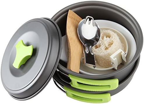 MalloMe Camping Cookware Mess Kit for Backpacking Gear – Camping Cooking Set - Camping Pots and Pans Set - Backpacking Stove/Portable Stove Compatible - Camp Kitchen Equipment Accessories Pot - Image 3