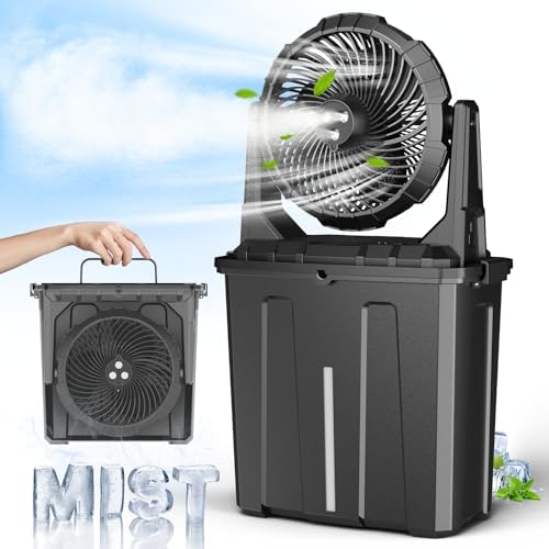 Ausic 9L Bucket Portable Misting Fan for Outdoors Patios, 30000mAh Rechargeable Battery Operated Camping Fan, 3 Strong Winds, 3 Large Spray Outlets, for Fishing/Travel/Garden Party/Golf/Tent/Office by Ausic