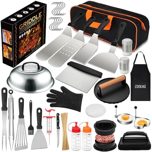 237pcs Griddle Accessories Kit for Blackstone, Perfect Flat Top Grilling Accessories, Grill Spatula Set with Enlarged Spatulas, Basting Cover, Burger Press Patty Maker, Scraper for Outdoor Barbecue by EWFEN